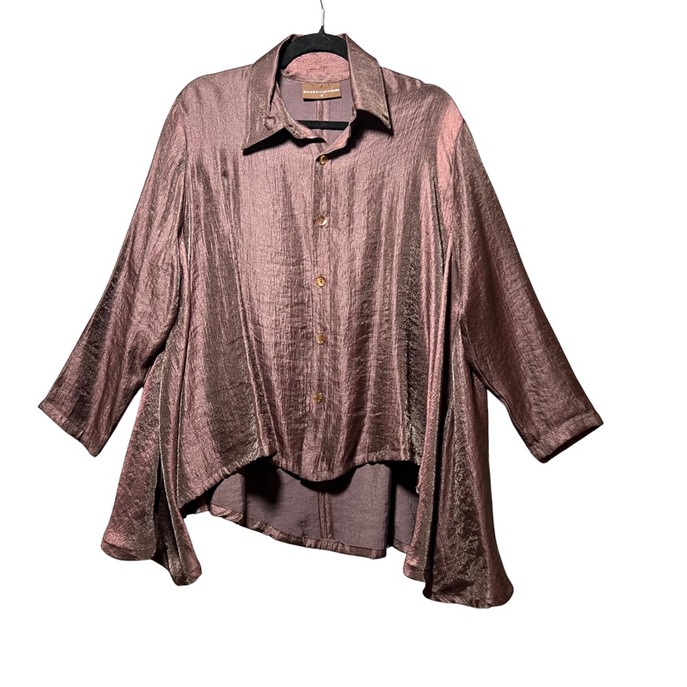 Eleven Stitch Design Mauve Bronze Shimmer Crinkle High Low Swing Shirt S